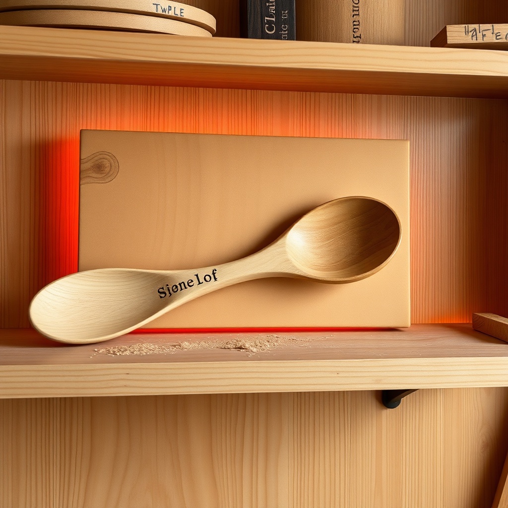 Finished wooden spoon and relief carving